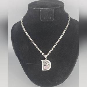 Silvertone Letter D Rhinestone Necklace